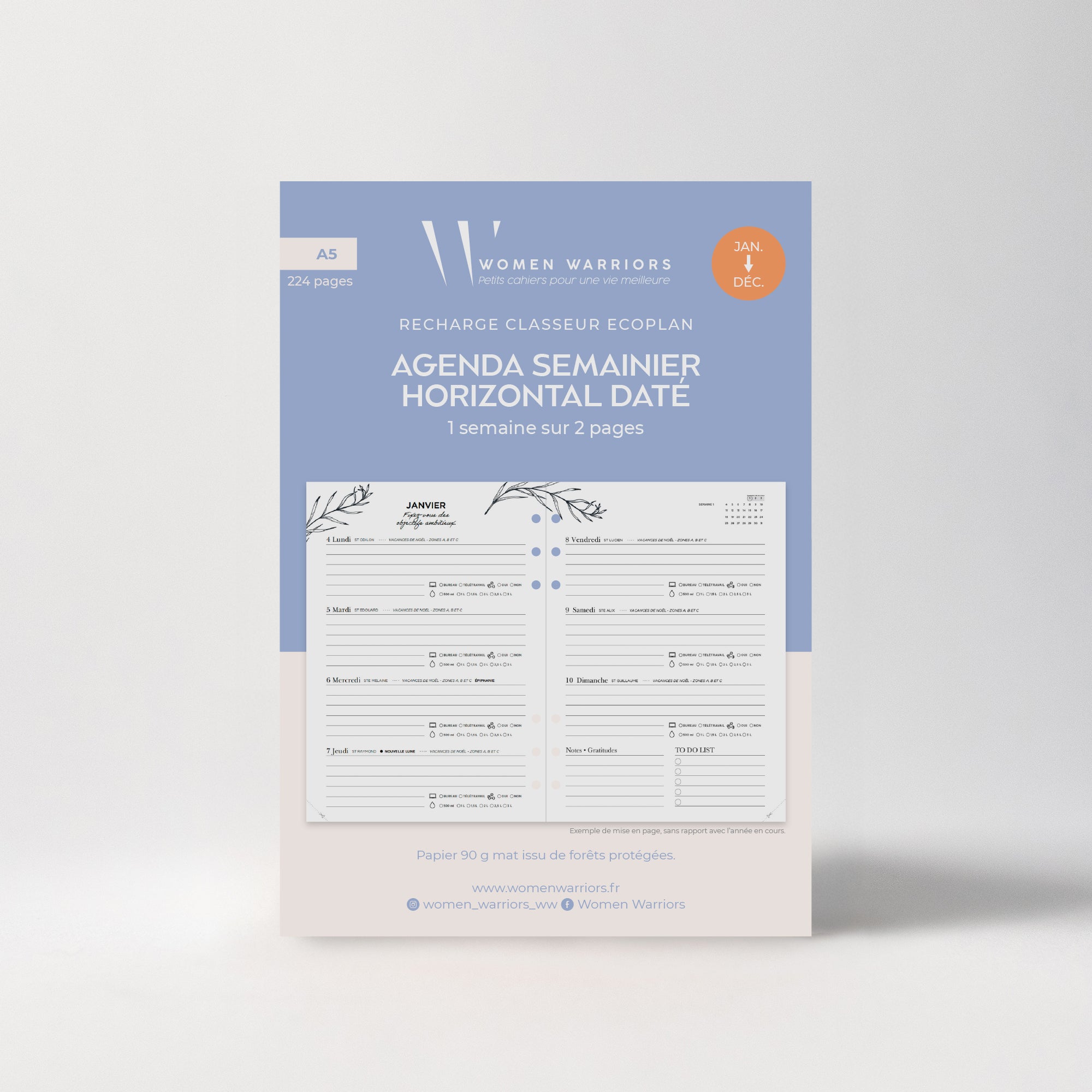 Recharge Agenda Semainier Horizontal Janv.>Déc. 2026 • 222 pages