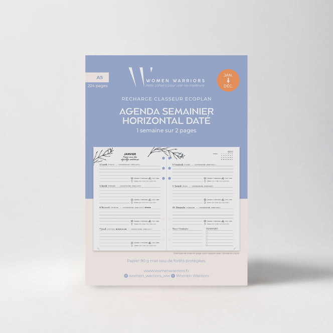 Recharge A5 Agenda Semainier Horizontal Janv.>Déc. 2026 • 222 pages