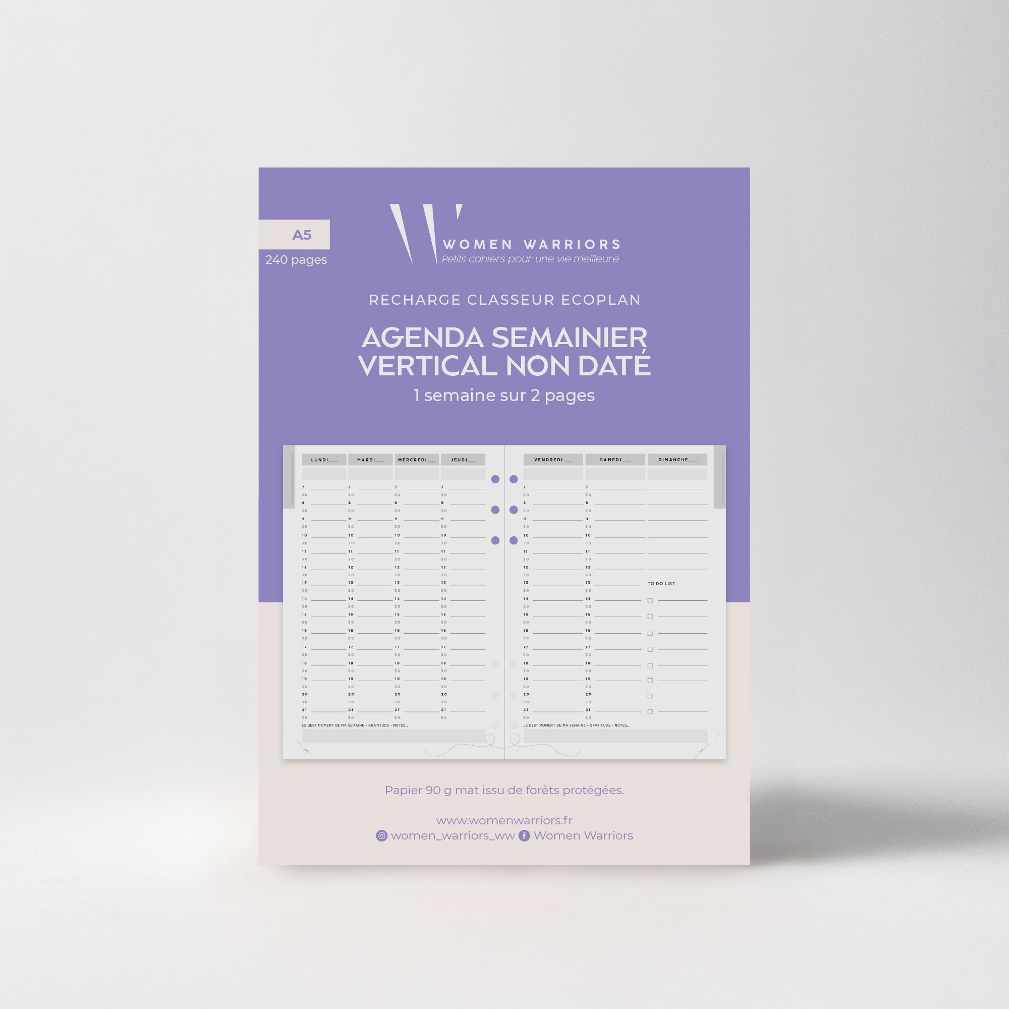 Recharge Agenda Semainier Vertical Non Daté • 240 pages