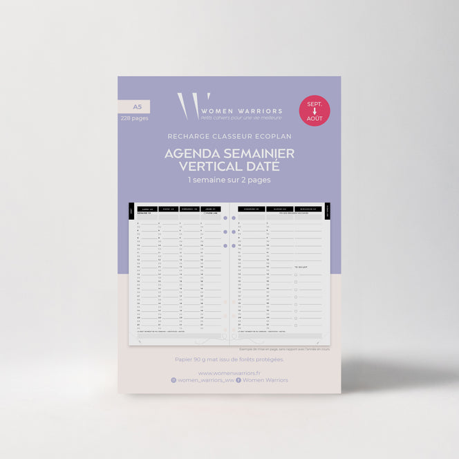 Recharge Agenda Semainier Vertical Sept. 26>Août 27 • 228 pages