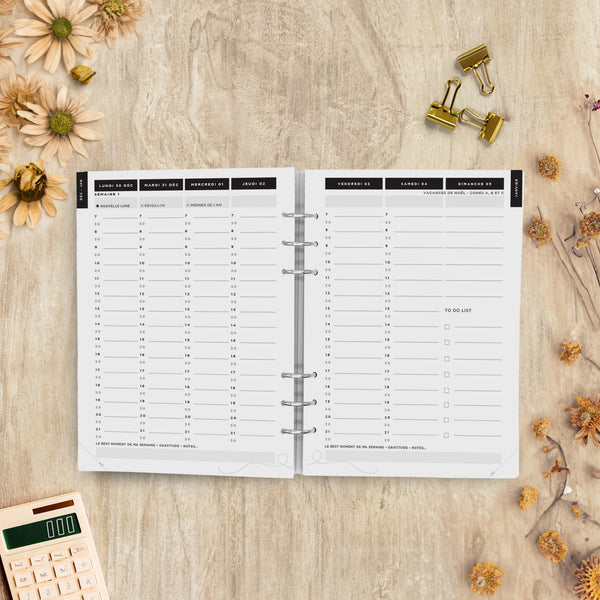 Recharges pour Classeur EcoPlan - Agenda Semainier Vertical Daté