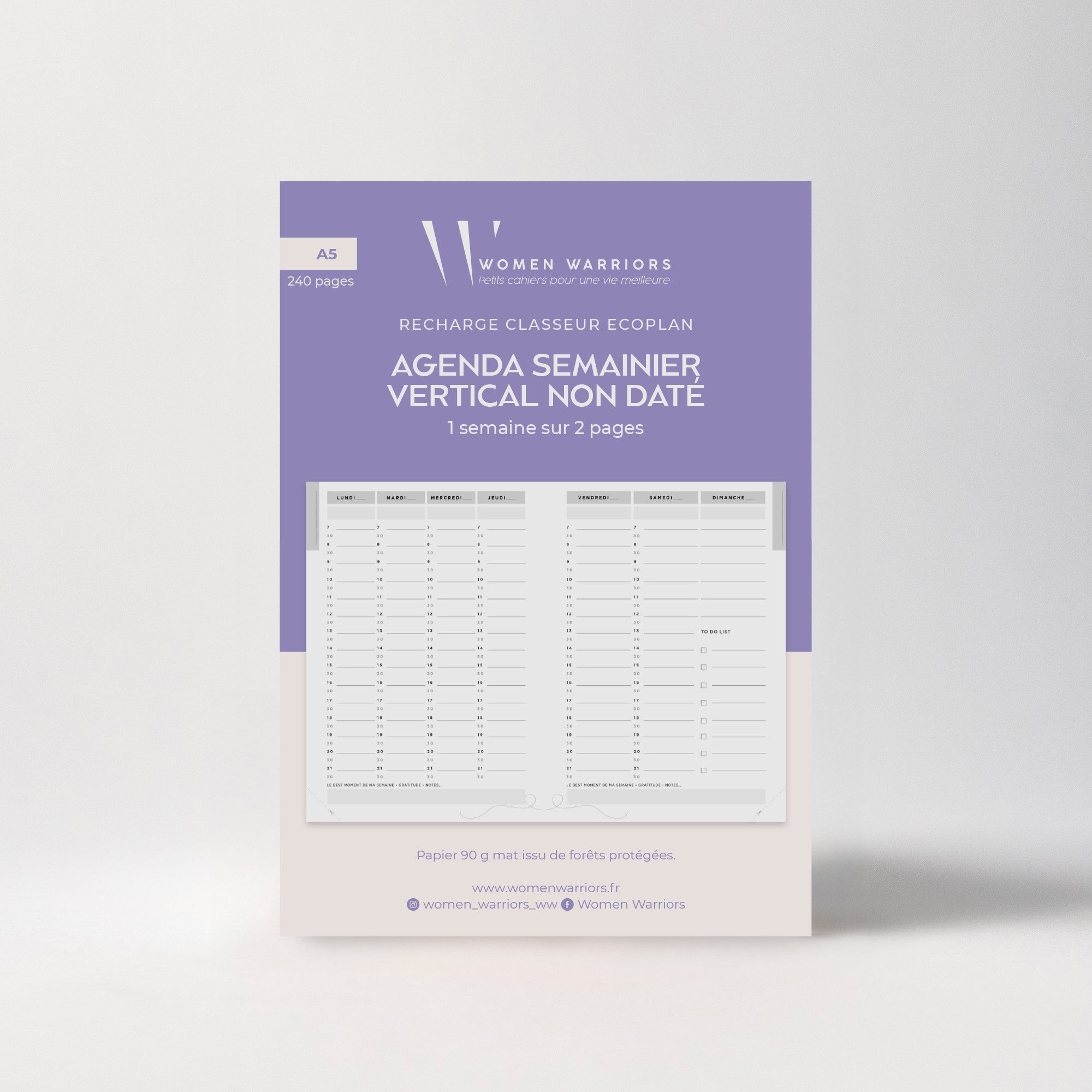 Recharge Agenda Semainier Vertical Non Daté • 240 pages